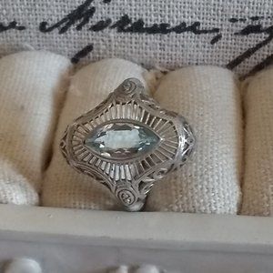 Art Deco Aquamarine Silver Ring